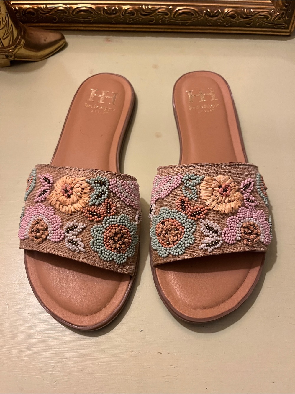 Haute Hippie Embellished Pink Beaded Slide Sandals - Women